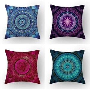 NWT 4 piece boho Mandala throw pillow Blue cover zipper closure pillowcase